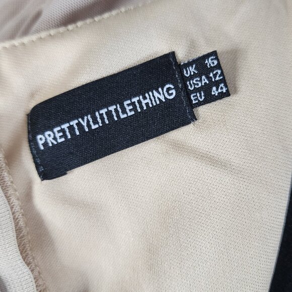 PRETTYLITTLETHING Size 12 Deep Plunge Ruched Long‎ Sleeve Mesh Snap Bodysuit - Picture 11 of 12